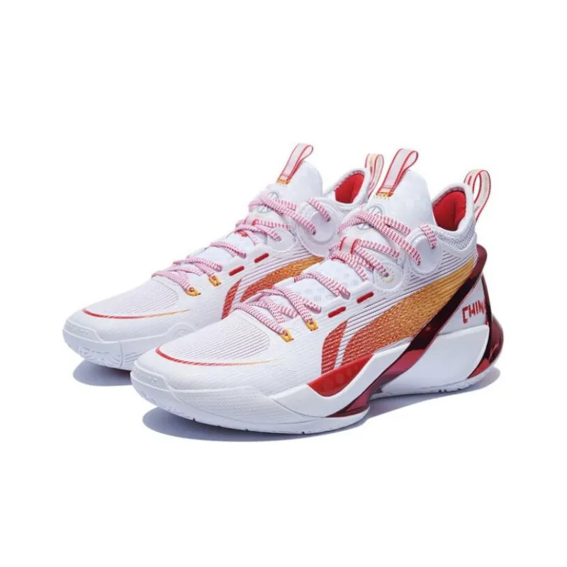 LiNing SONIC Ultra Cushioning Anti Slip And Wear Resistant Mid Top Basketball Shoes Men's White Red-2