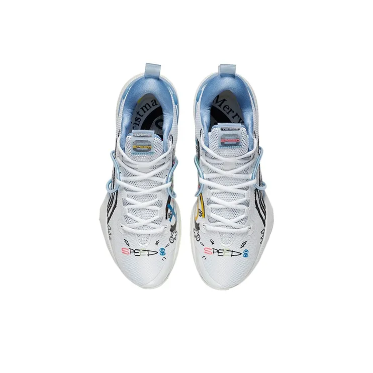 LINING Speed 8 Basketball Shoes Men Low Top White Blue-3