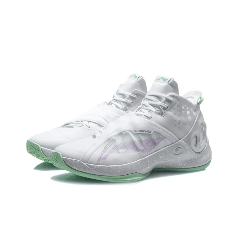 LINING Cicada Wing Basketball Shoes Men Mid Top White/Green-2