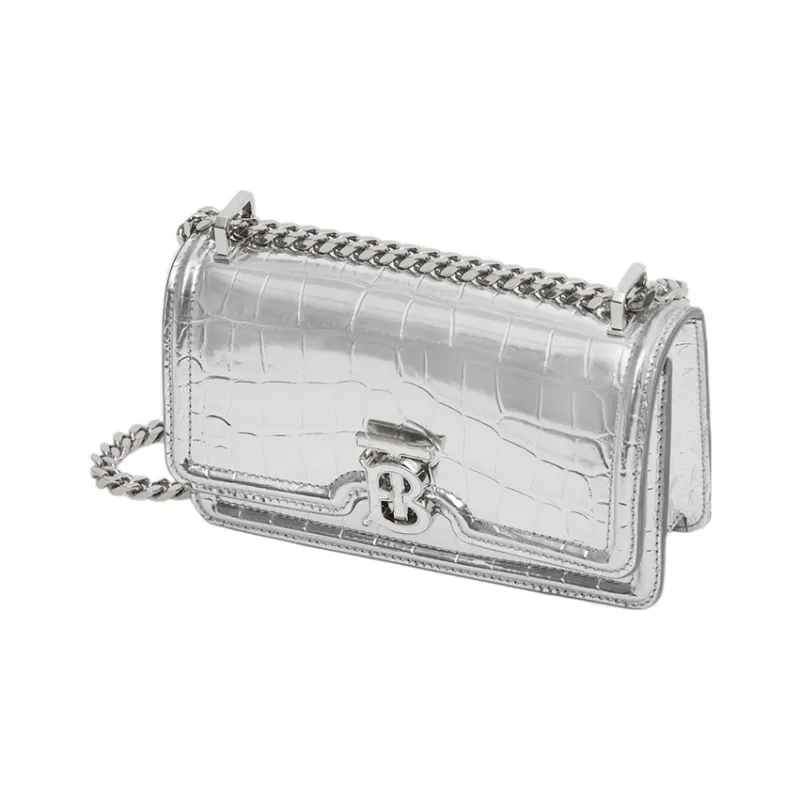 Burberry Calfskin Lock Bag Shoulder Bag Crossbody Bag Mini Women's Silver-2