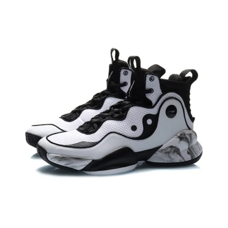 LiNing Qiankun Cushioned Slip Resistant High Top Performance Basketball Shoes Men's Black White-2