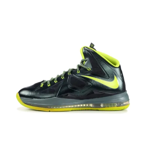 Nike Lebron 10 Basketball Shoes Men Mid-Top Dark Gray/Yellow Green