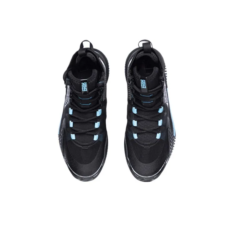 LiNing Badfive 2 Durable Breathable High Top Basketball Shoes Men's Black Blue-3