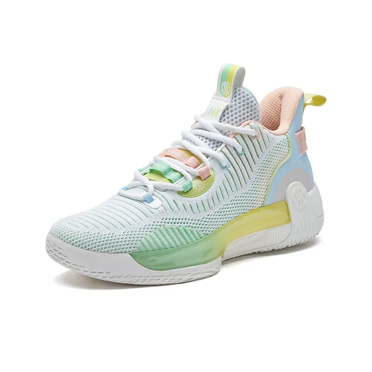 361° Ag Volley Cushioning Anti-Slip And Wear-Resistant Mid-Top Basketball Shoes White Green-1