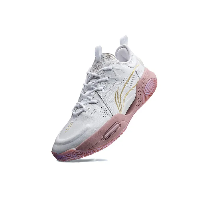 LiNing All City 9 Cushioning Anti-Slip Wear-Resistant Breathable Supportive Rebound Low-Top Basketball Shoes White Pink-2