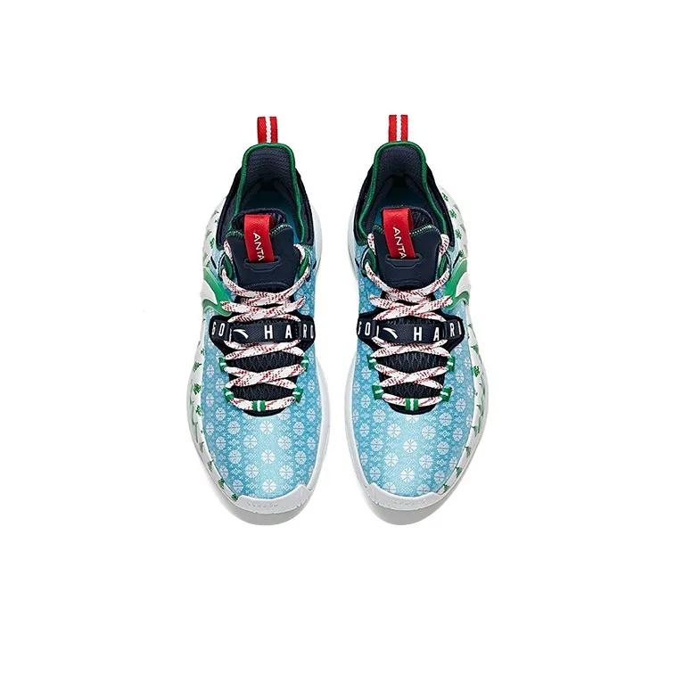 Anta GH2 'Christmas' Cushioning Anti-Slip And Wear-Resistant Low-Top Basketball Shoes Green Blue White-2