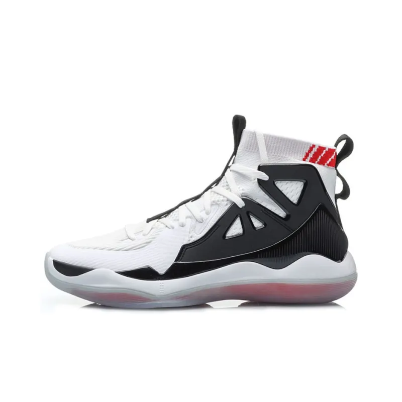LiNing Cushioning, Slip Resistant, And Abrasion Resistant High Top Basketball Shoes Men's Black White-0