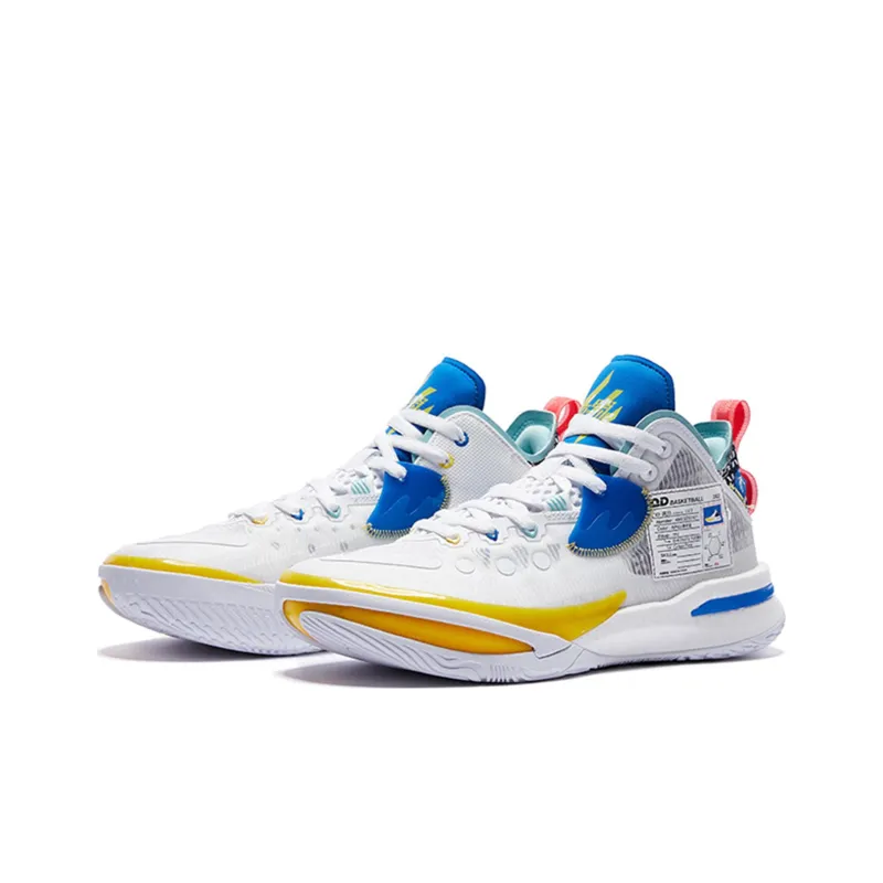 QIAODAN Wind Blade 3PRO Anti Slip And Wear Resistant Lightweight Rebound Mid Top Basketball Shoes Men's White Blue-1