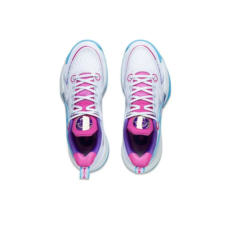 LiNing Super Light V2 Breathable Support Cushioning Wear-Resistant Rebound Low-Top Basketball Shoes White Blue Purple-2