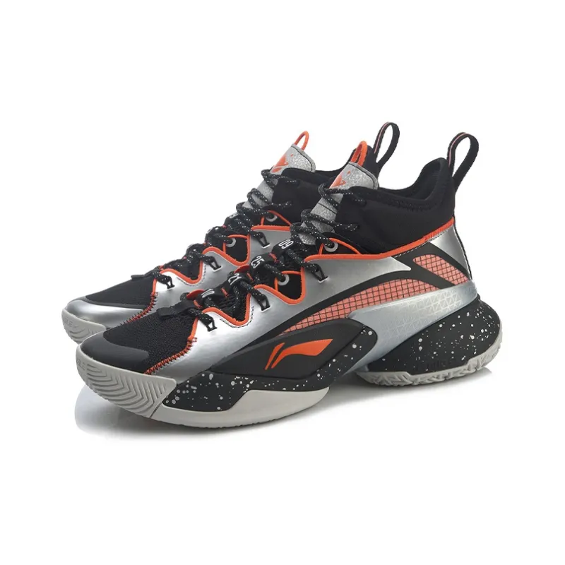 LiNing Power 7 Premium Cushioned Wear Resistant Slip Resistant High Top Basketball Shoes Men's Black Silver-2