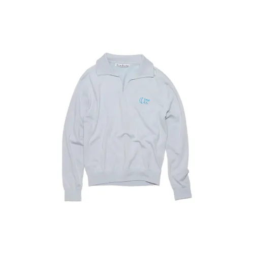 Acne Studios Embroidered Moon Polo Sweater Men Pale Blue