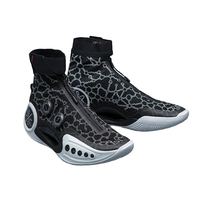 LiNing WOW 9 Wear Resistant Slip Resistant High Top Performance Basketball Shoes Men's Black White-2