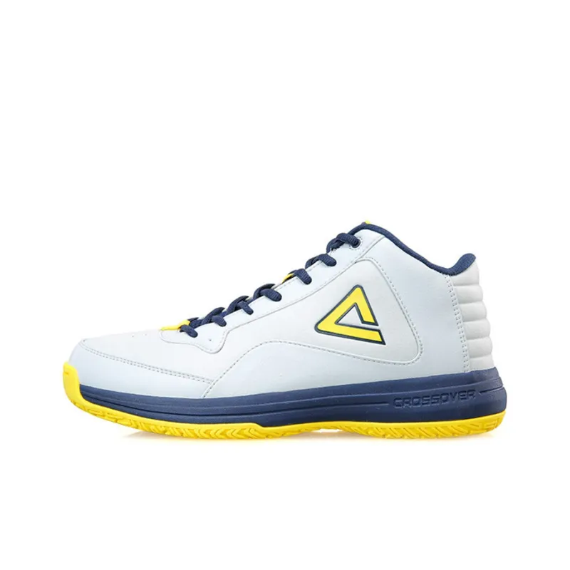PEAK Basketball Shoes Men Mid Top Glacier Gray/Sparkling Yellow-0