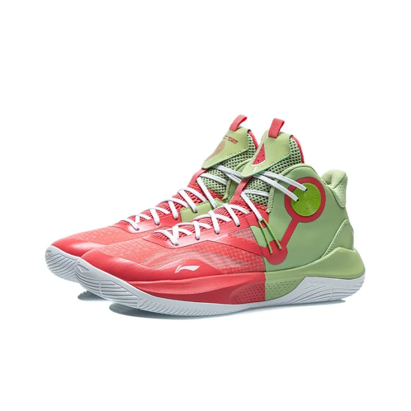 LINING Sonic 9 Team Basketball Shoes Men Mid Top Tender Fruit Green/Bright Orange Red-2