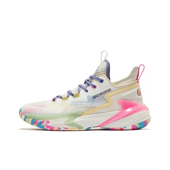 QIAODAN Broken Shadow 4 Elite Cushioning Anti Slip And Wear Resistant Mid Top Basketball Shoes Beige Pink Purple