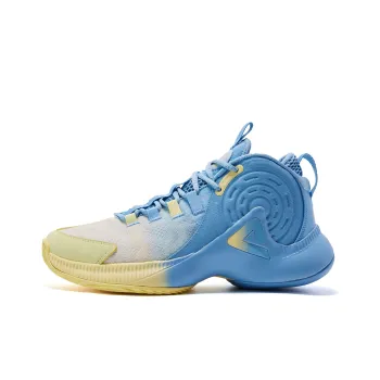 PEAK Shining Cushioning Anti Slip And Wear Resistant Mid Top Basketball Shoes Bright Yellow Lake Blue