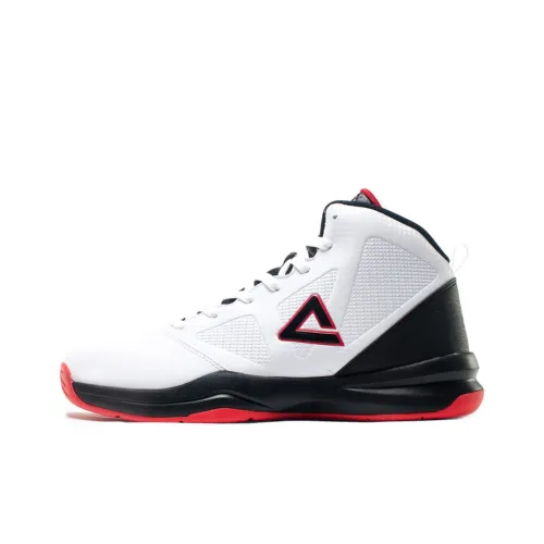 PEAK Basketball Shoes Men Mid-Top All White/Rose Red