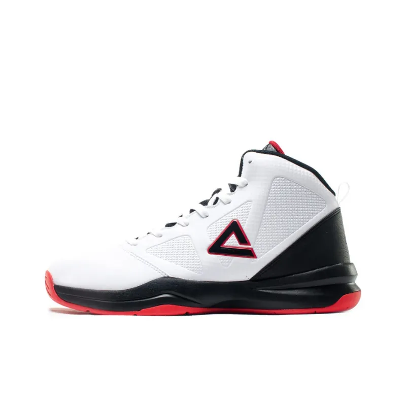 PEAK Shock Absorbers Slip Resistant, Abrasion Resistant, Breathable Mid Top Basketball Shoes Men's White Red-0