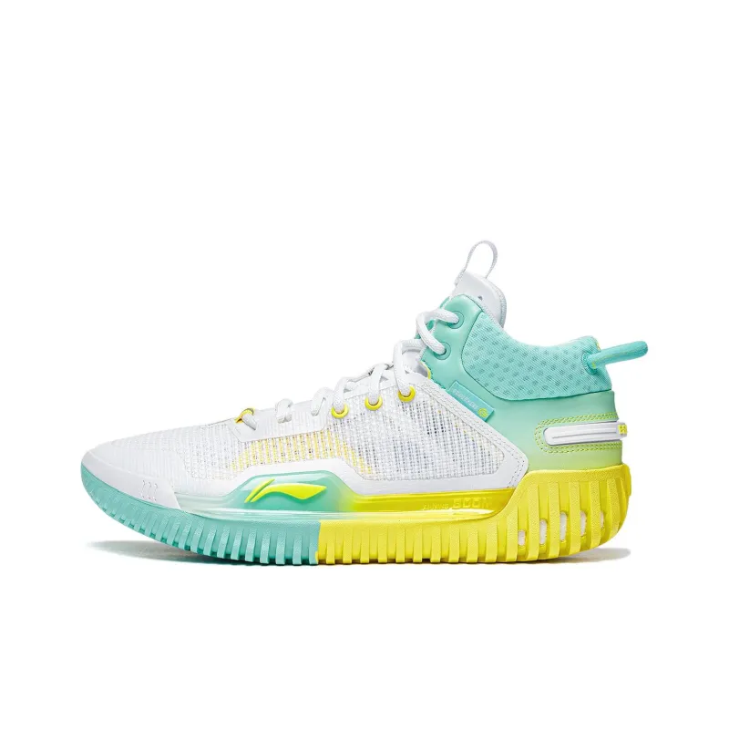 LiNing Badfive 3 Cushioning, Slip Resistant, And Abrasion Resistant Mid Top Basketball Shoes Men's White Green Yellow-0