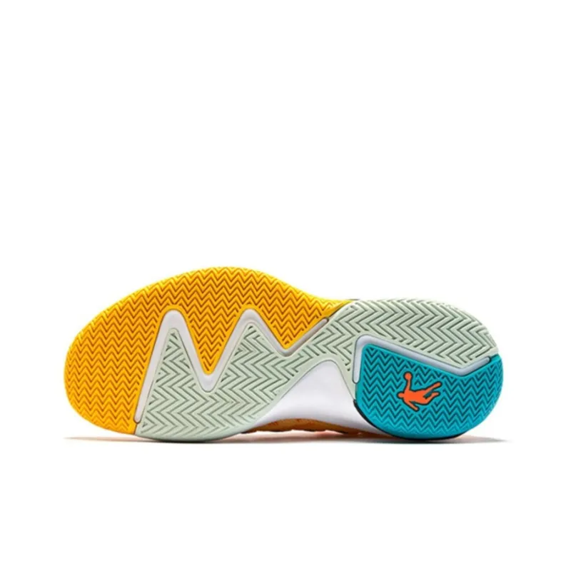 QIAODAN Broken Shadow Cushioning Anti Slip Wear Resistant Breathability Mid Top Basketball Shoes Men's Yellow Orange-5