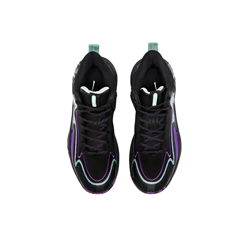 Erke Cushioning, Slip Resistant, Abrasion Resistant, Coverage, Support Mid Top Basketball Shoes Men's Black Purple-2