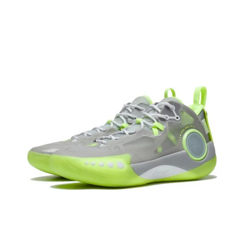 LiNing Wade Shadow 3 Cushioning, Slip Resistant, And Abrasion Resistant Mid Top Basketball Shoes Men's Gray Green-2