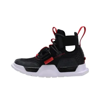 LiNing Reburn WS Cushioning, Slip Resistant, And Abrasion Resistant High Top Basketball Shoes Unisex Black Red
