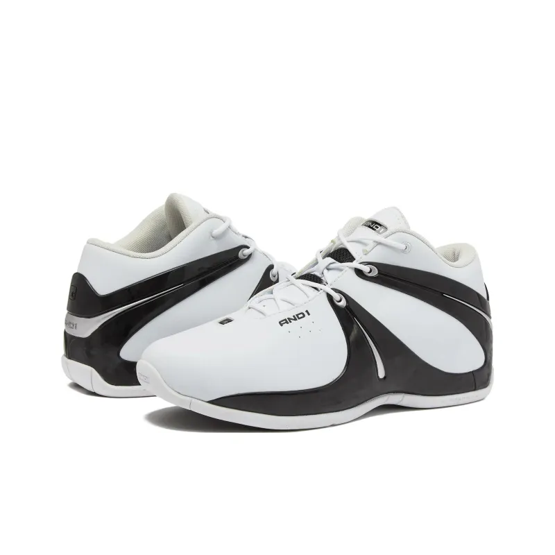 AND1 Rise Cushioned Slip-Resistant Mid-Top Basketball Shoes Men's White Black-2