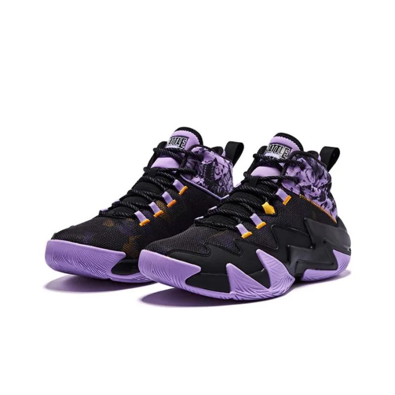 QIAODAN Broken Shadow 2 Anti Slip Wear Resistant High Top Basketball Shoes Men's Black Purple-2