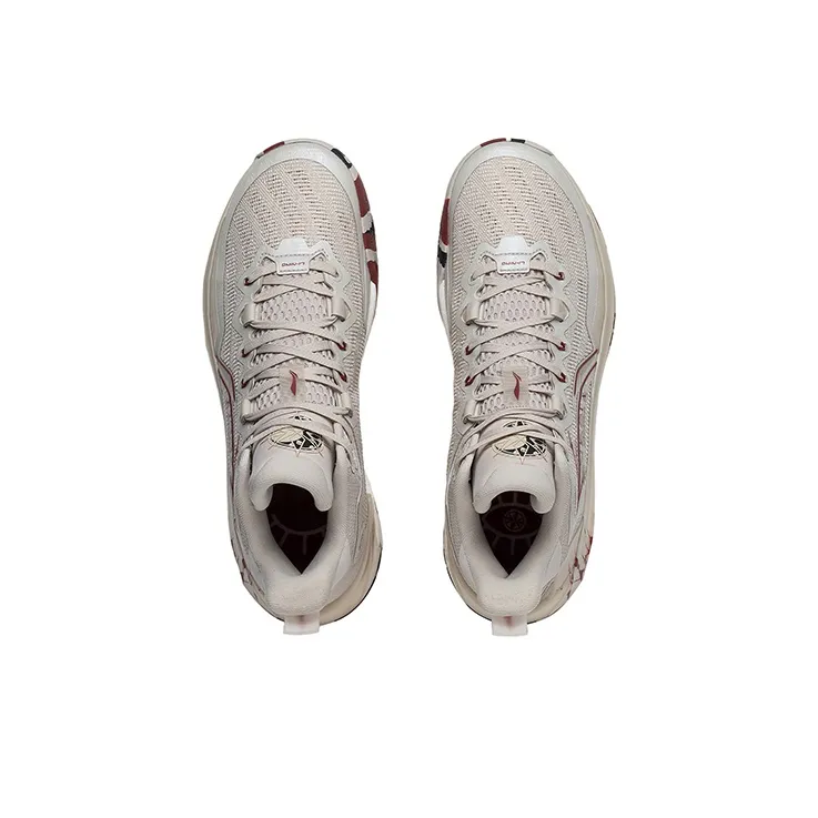 LiNing Liren 3 Slip Resistant Support Rebound Mid Top BOOM Technology Basketball Shoes Men's Gray Red Werewolf-2