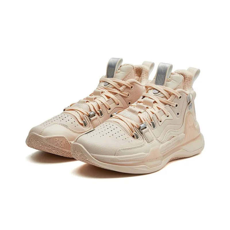 361° AG 1 Anti-Slip Wear-Resistant Mid-Top Basketball Shoes Silver White-2