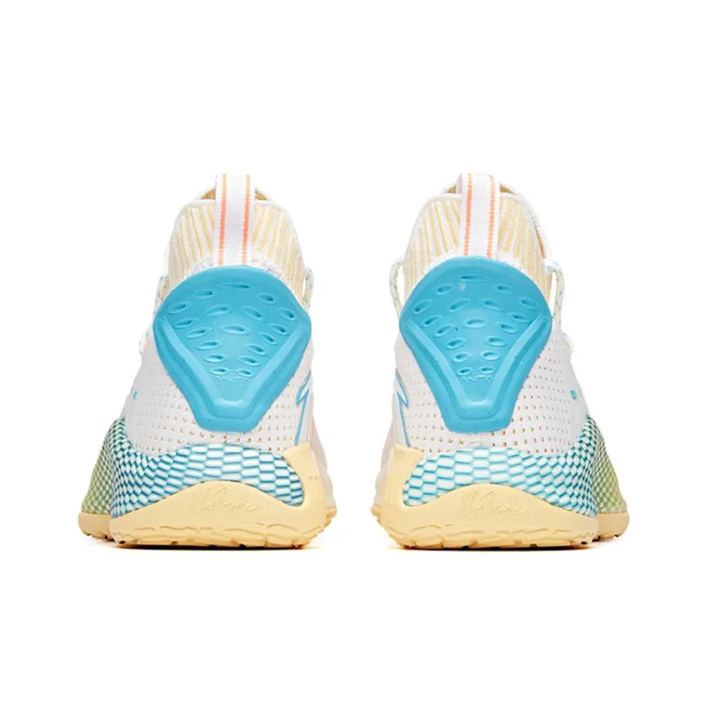 PECHOIN x Anta Cushioning Anti Slip And Wear Resistant Mid Top Performance Basketball Shoes Women's White Yellow Blue-3