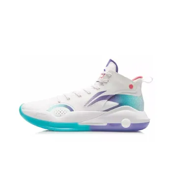 LiNing Yushuai XV Cushioning Anti Slip And Wear Resistant Coverage Support Mid Top Basketball Shoes White Blue Purple