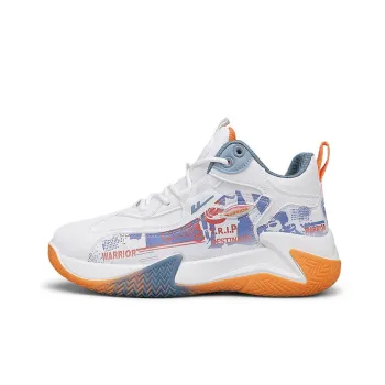Warrior Cushioning Lightweight Height Increasing High Top Basketball Shoes Unisex White Blue Orange