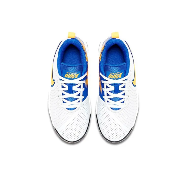 Nike Quick 2 Team Hustle Cushioned Slip-Resistant Low-Top Basketball Shoes GS White Blue Yellow-3