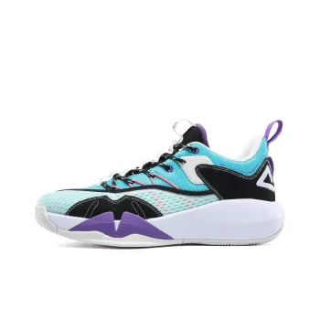 PEAK Cushioning Anti Slip And Wear Resistant Low Top Basketball Shoes Blue Purple White
