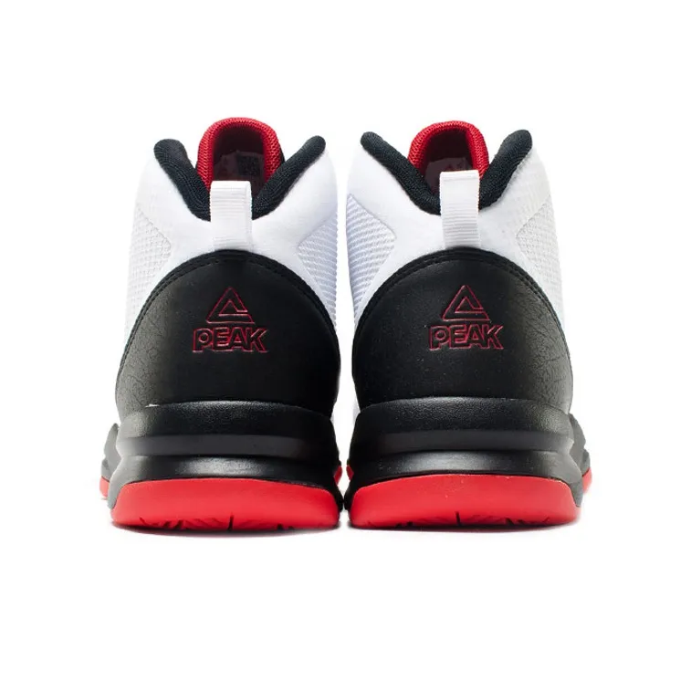 PEAK Shock Absorbers Slip Resistant, Abrasion Resistant, Breathable Mid Top Basketball Shoes Men's White Red-3