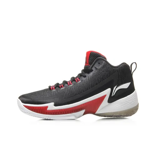 LINING Power 4 Basketball Shoes Unisex Mid-Top Black/Red