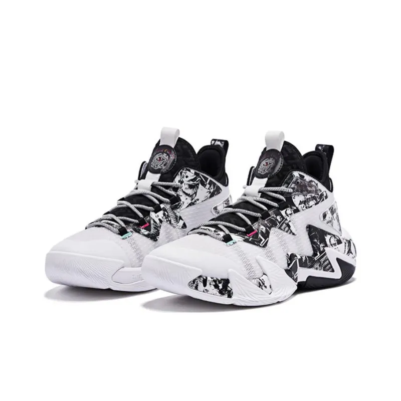 QIAODAN Broken Shadow 2.0 Cushioning Anti Slip And Wear Resistant Mid Top Basketball Shoes Men's Black White-2