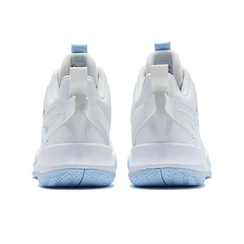 QIAODAN Basketball Shoes Men Mid Top White Blue-4