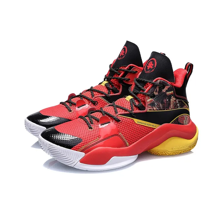 LiNing Power 7 V2 Cushioning Anti Slip Wear Resistant Coverage Support Rebound High Top Basketball Shoes Red Black-2