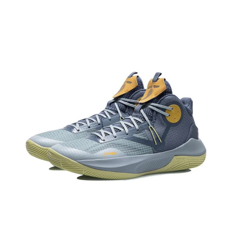 LINING Sonic 9 Team Basketball Shoes Men Mid Top Flint Blue/Cloud Gray Blue-2