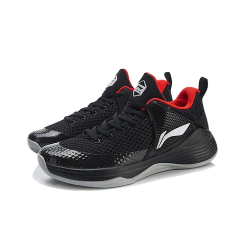LiNing Shadow Anti-Slip Wear-Resistant Low-Top Basketball Shoes Men's Black Red-1
