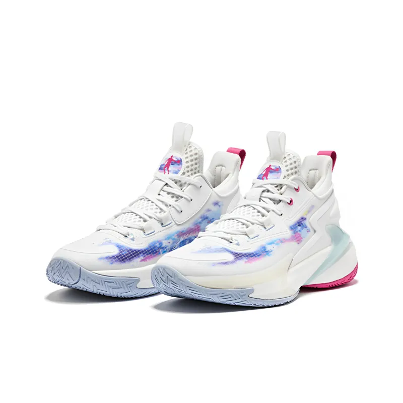 QIAODAN Busters 4ELITE Cushioning Anti Slip And Wear Resistant Mid Top Basketball Shoes Men's White Purple Blue-2