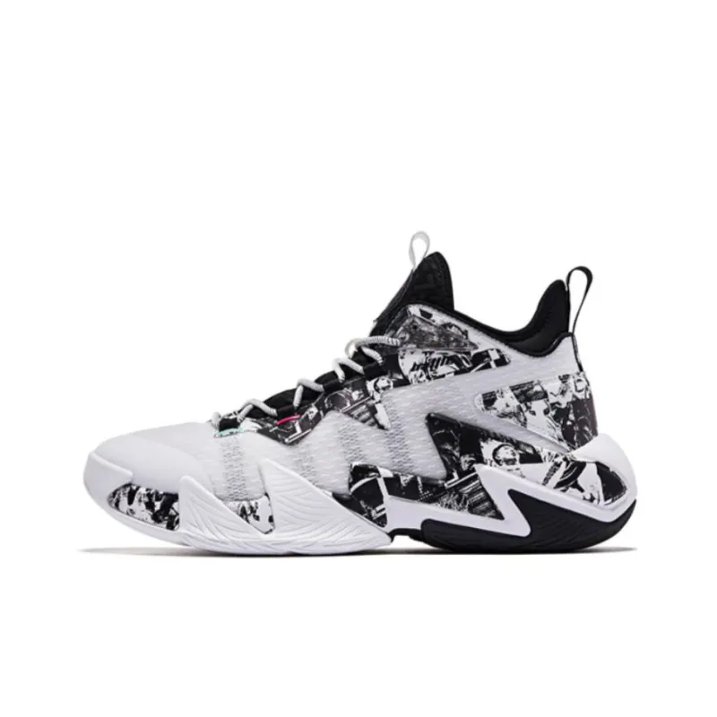 QIAODAN Broken Shadow 2.0 Cushioning Anti Slip And Wear Resistant Mid Top Basketball Shoes Men's Black White-0