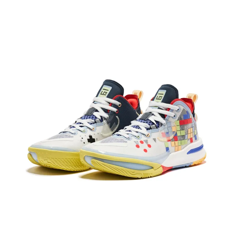 QIAODAN Wind Blade 3PRO Durable Breathable Mid Top Basketball Shoes Men's White Blue-1