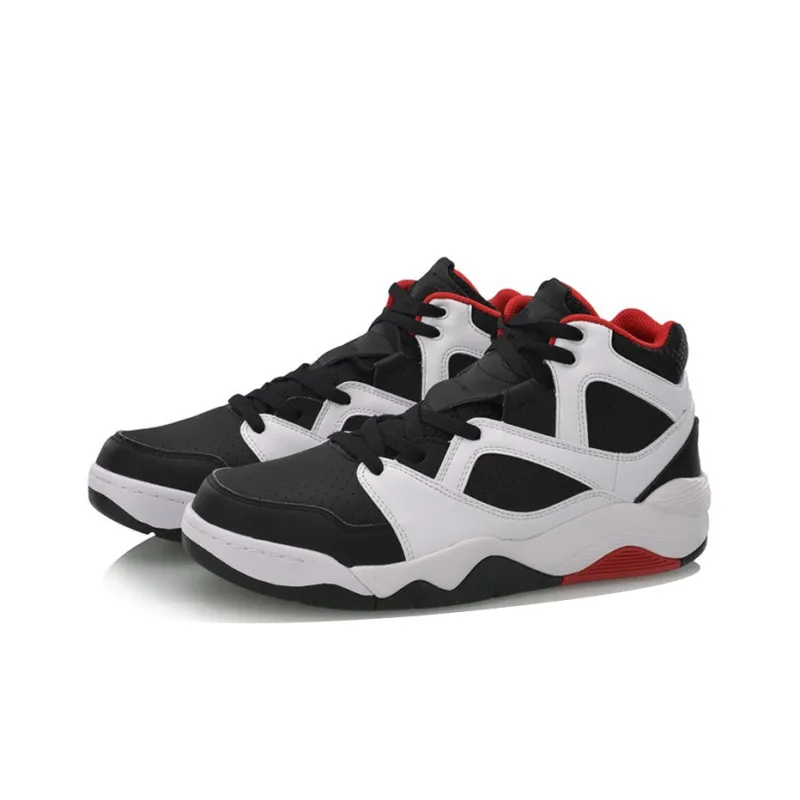 LiNing Retro 90 Mid-Top Basketball Shoes Unisex Black White-2