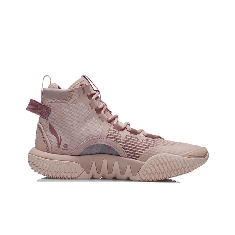 LiNing Badfive 2 Slip Resistant And Abrasion Resistant Coverage Support High Top Basketball Shoes Men's Smoke Rose Pink-1