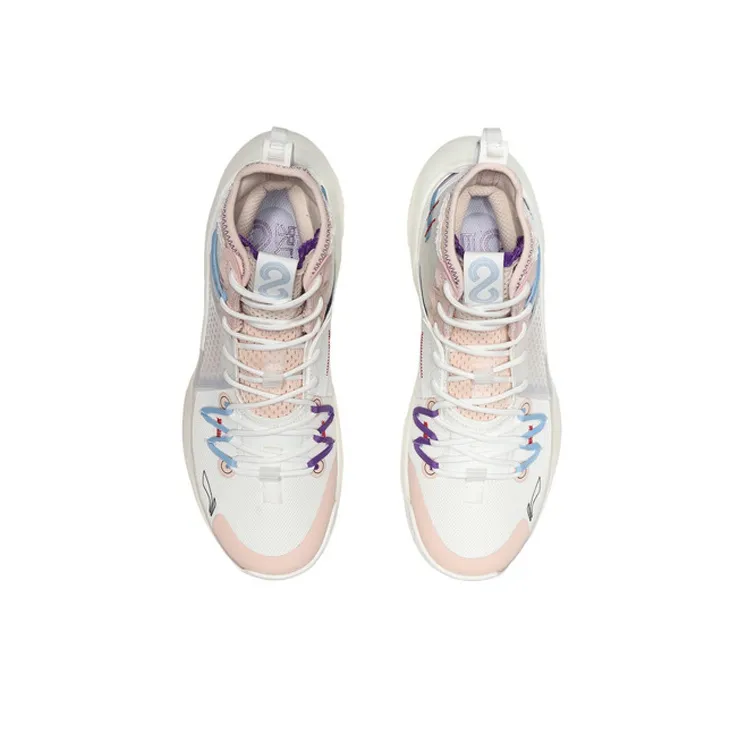 LiNing SONIC 8 Anti Slip Wear Resistant High Top Basketball Shoes Men's Pink White-3