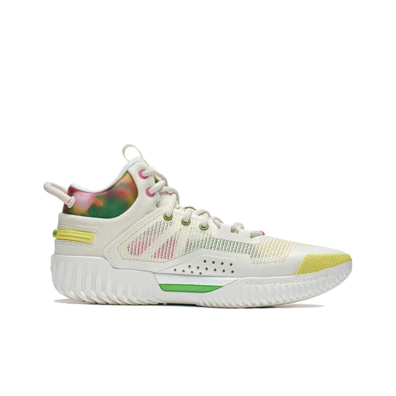 LiNing Badfive 3 Slip Resistant Cushioning Abrasion Resistant Mid Top Basketball Shoes Men's White Yellow Pink-1